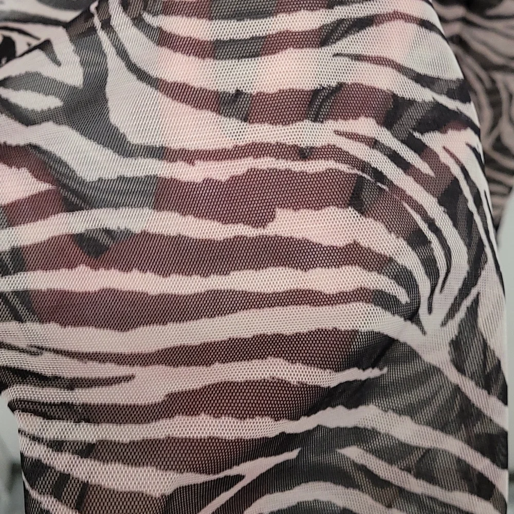Zebra patterned bathing suit cover up sheer tie pants size M - Picture 3 of 5
